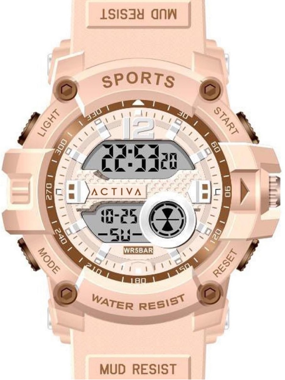 Ativa Peach Pink Sports Digital Watch with Rose Accents